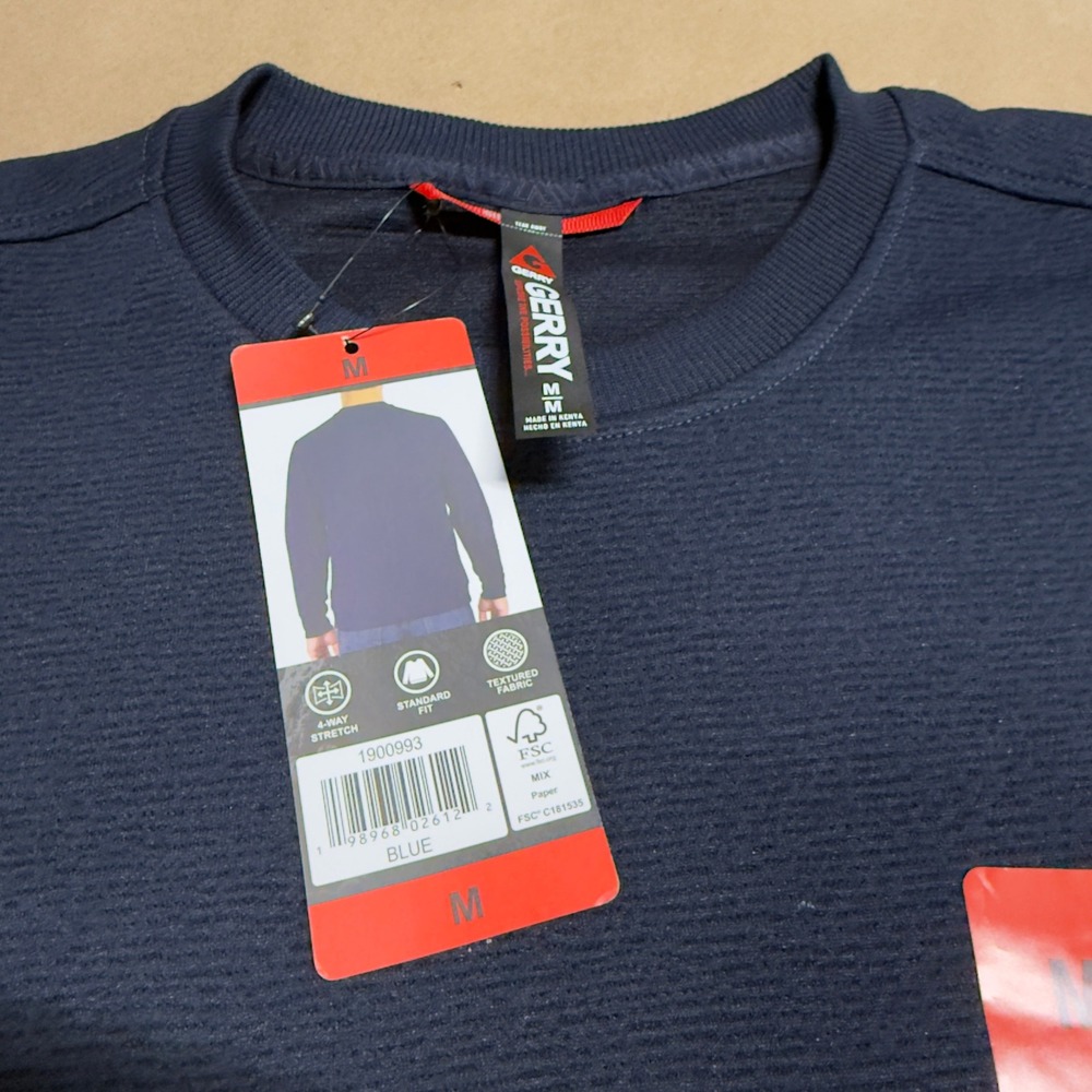 NWT Gerry Mens Textured Crew Neck Sweatshirt Blue 4-Way‎ Stretch Pullover M - Picture 3 of 10